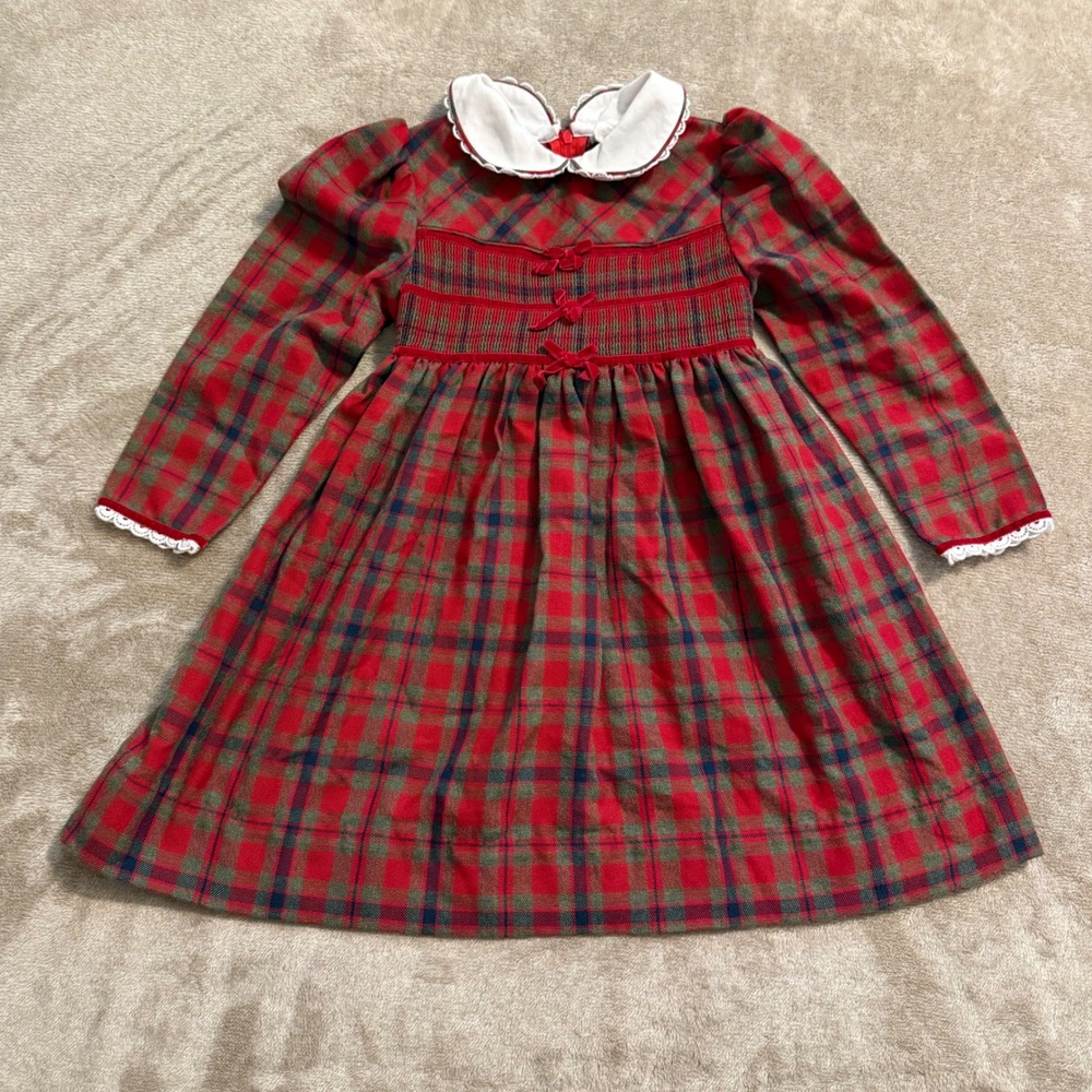 A Little Angel Toddler Girls Red Plaid Smocked Christmas Dress Size 4T Holiday